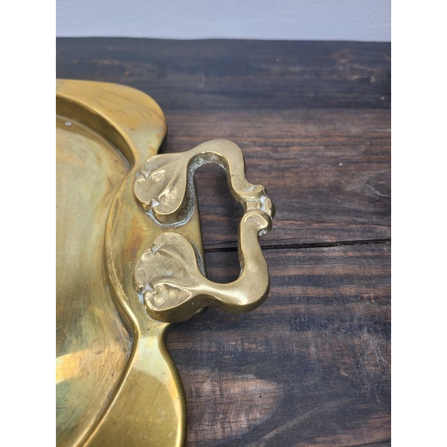 Mid 20th Century Hollywood Regency Solid Brass Tray With Art Nouveau Style Handles For Sale - Image 4 of 12