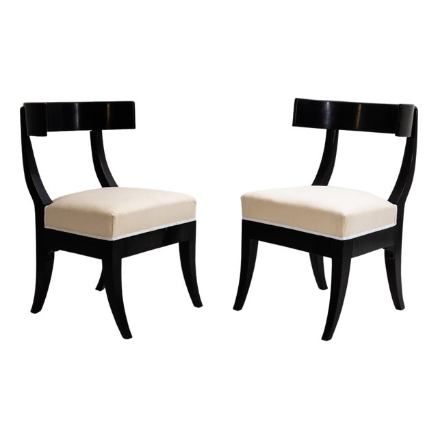 Pair of Klismos Early 19th Century Ebonized Side Chairs For Sale