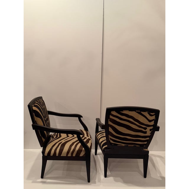 Faux Zebra Printed Cowhide Club Chairs - A Pair For Sale - Image 15 of 18
