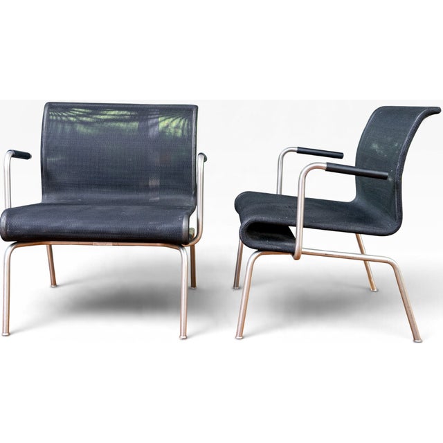 Pair of Keilhauer Net Lounge Armchairs by Eoos in Black Mesh and Tubular Steel A sophisticated pair of authentic modern...
