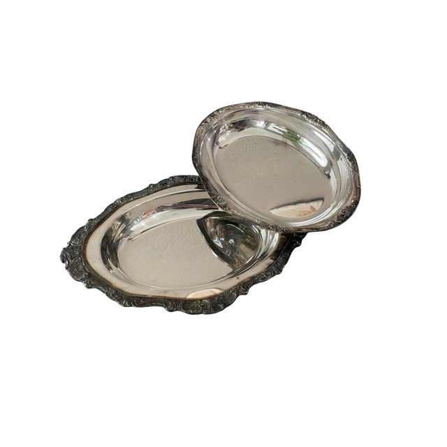 Victorian Wallace Baroque 287 Silver Plate Covered Dish Converts to 2 Servers Ornate Vintage For Sale - Image 3 of 12