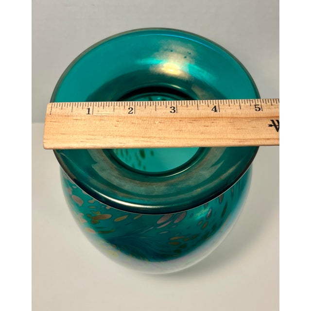 Glass Rare Vintage Murano Iridescent Splatter Turquoise Art Glass Vase 10.5" For Sale - Image 7 of 7
