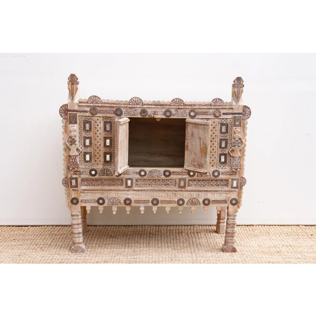 Tan 1950s Ornate Indian Damachiya Cabinet W/Mirror Work For Sale - Image 8 of 12