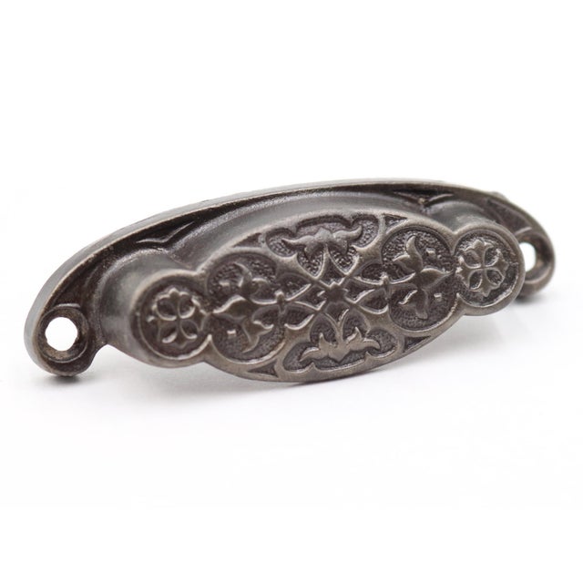 Pair of Antique 4 In. Cast Iron Victorian Bin Pulls For Sale - Image 4 of 5