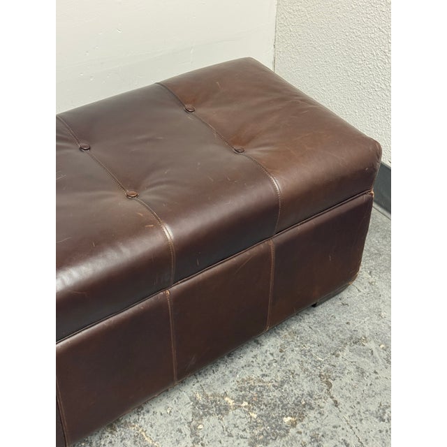 Animal Skin Restoration Hardware Tufted Leather Storage Ottoman For Sale - Image 7 of 12
