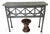 Grey Console Table With Geometric Latticework and Marble Top For Sale
