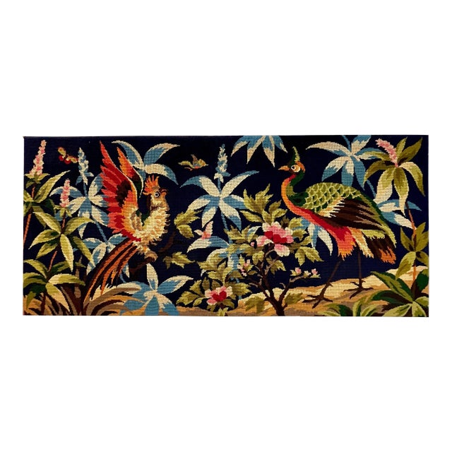 Vintage French Needlepoint Tapestry Birds of Paradise For Sale
