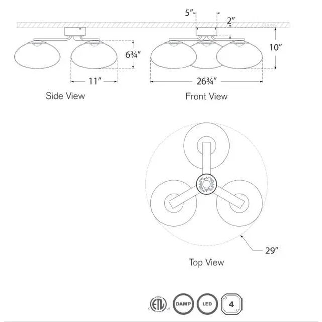 Modern Champalimaud for Visual Comfort Signature Marisol XL Triple Flush Mount in Polished Nickel For Sale - Image 3 of 3