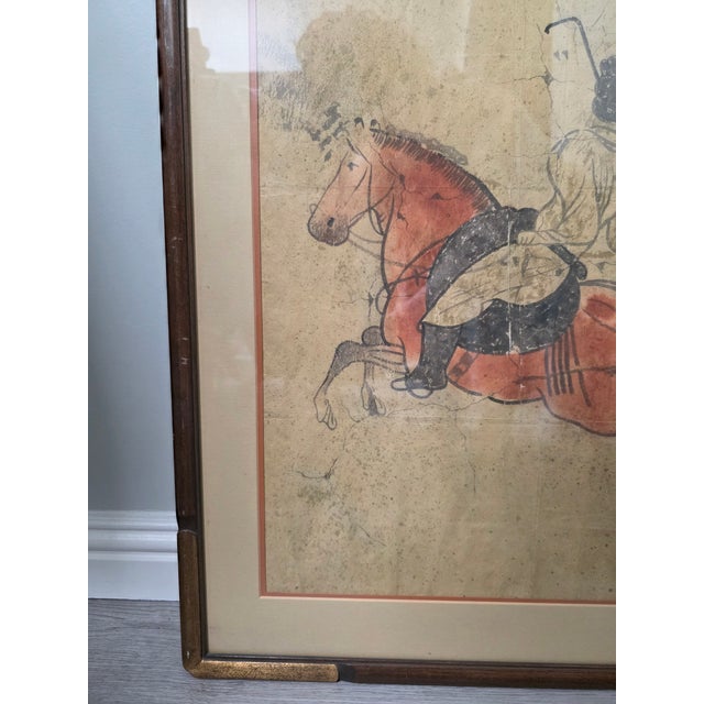 Late 20th Century Tang Dynasty Wall Painting Replica - Polo Rider, Classic Piece With Aged Paper and Handcrafted Wooden Frame" For Sale - Image 10 of 12