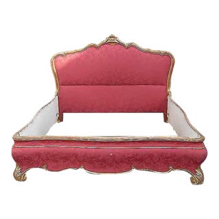 Italian Gilt and Fabric Queen Bedframe For Sale