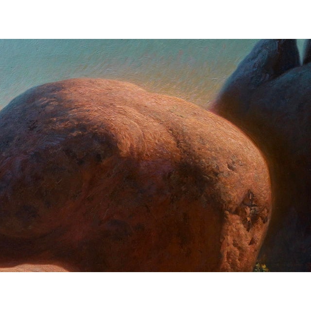 Early 21st Century Stalemate by Diego Glazer | Oil on Canvas Landscape with rocks and a tree For Sale - Image 5 of 5
