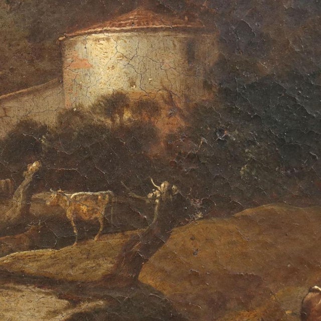 Landscape with Figures and Buildings, Oil Painting, Framed For Sale - Image 5 of 13