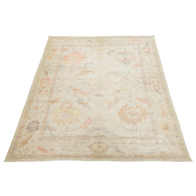Ethereal Modern Oushak Style Handmade Wool Area Rug Pastels & Earth Tones 14x19 For Sale - Image 4 of 11