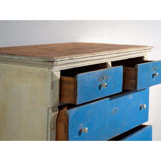 Ceramic Antique Painted Chest of Drawers in Pine, Central Europe, 1890 For Sale - Image 7 of 16