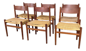 Set of 6 Hans J. Wegner Ch-40 Teak Dining Chairs With Woven Cane Seats