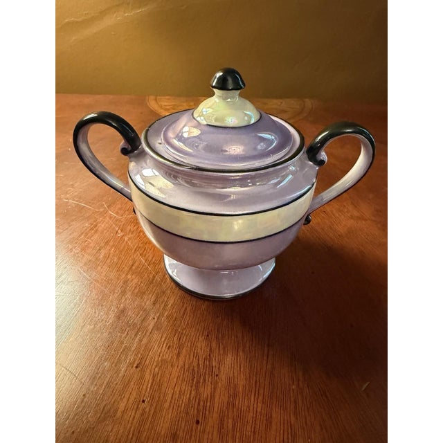 1930s Art Deco Fraunfelter China Lusterware Cream & Sugar Set - Purple & Black For Sale - Image 6 of 12