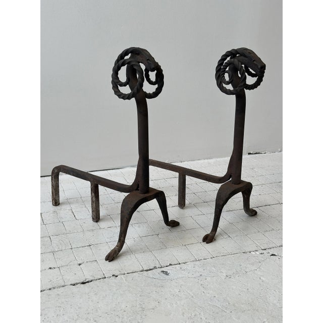 Antique Wrought Iron Figural Ram Andirons, a Pair, Circa Early 20th Century For Sale - Image 18 of 18
