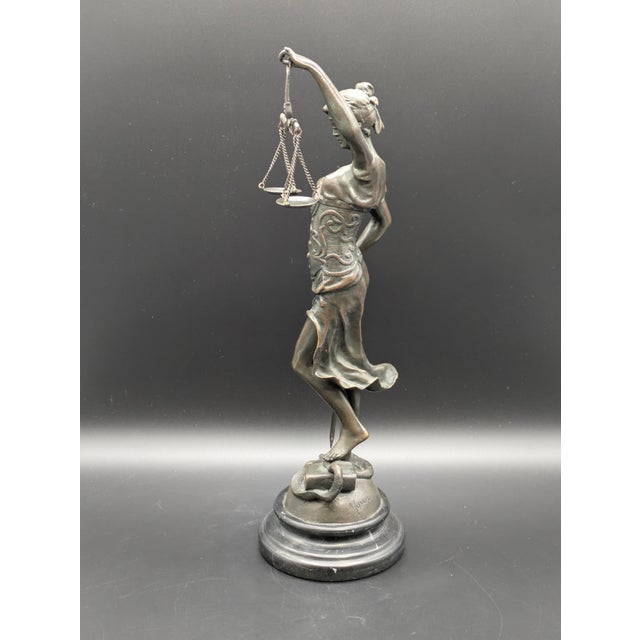 Vintage Bronze Lady Justice Statue: Themis/Justitia With Scales & Sword For Sale - Image 4 of 10