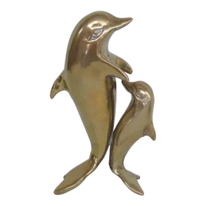 Penco Taiwan Brass Mother Dolphin With Baby Figurine Sculpture