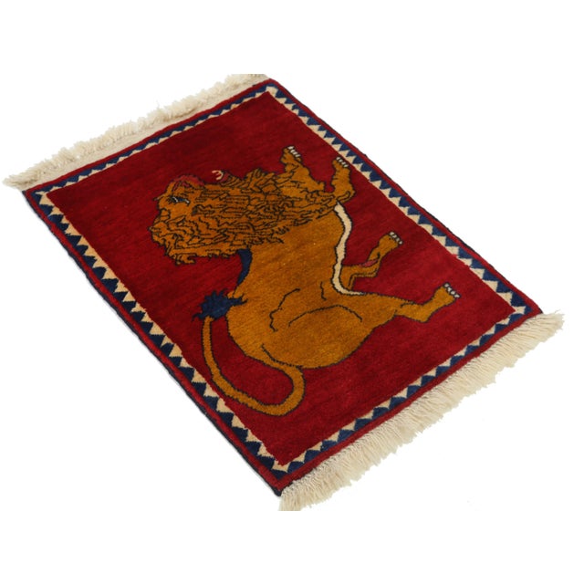 Traditional Animal Pictorial Lion Shiraz Hand Knotted Wool Rug For Sale - Image 3 of 4