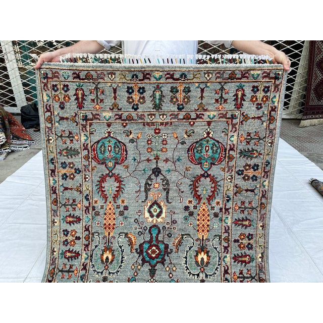 Persian Slate Grey Persian Sarouk Hand-Knotted Wool Rug - 3'10" X 5'9" For Sale - Image 3 of 9
