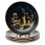 Circa mid-20th century set of six porcelain Chinoiserie style plates by Carole Stupell. The plates feature a deep teal...