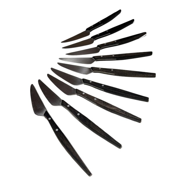 Mac De Luxe Series Steak Knives Mid-Century Japan Stainless Steel Wood For Sale