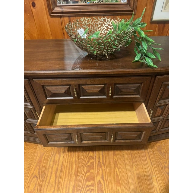 Mid-Century Modern 1960s American MCM Walnut Spanish Style Buffet With Pillow Tufted Facade For Sale - Image 3 of 12