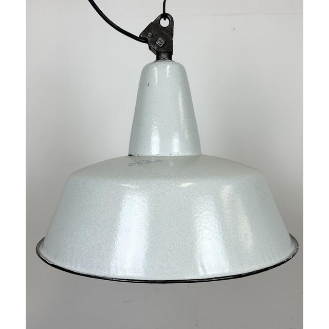 Large Industrial Grey Enamel Factory Pendant Lamp from Zaos, 1960s For Sale - Image 6 of 18