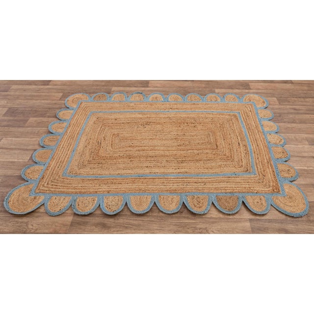 Scallop Jute Classic Blue Hand Made Rug - 6'x9' For Sale - Image 6 of 10