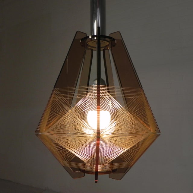 Light Yellow Vintage Acrylic Glass and Nylon Wire Pendant Lamp by Paul Secon for Sompex, 1960s For Sale - Image 8 of 18