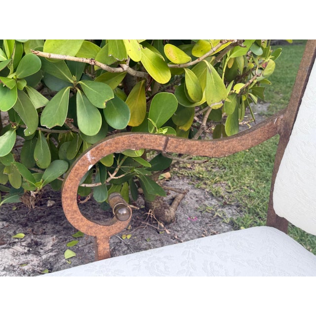 Vintage Hammered Iron Scroll Arm Lounge Chairs With Brass Finials, a Pair For Sale - Image 15 of 18