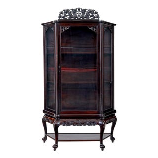 Antique Chinese Glazed Display Cabinet in Carved Hardwood, 1890 For Sale