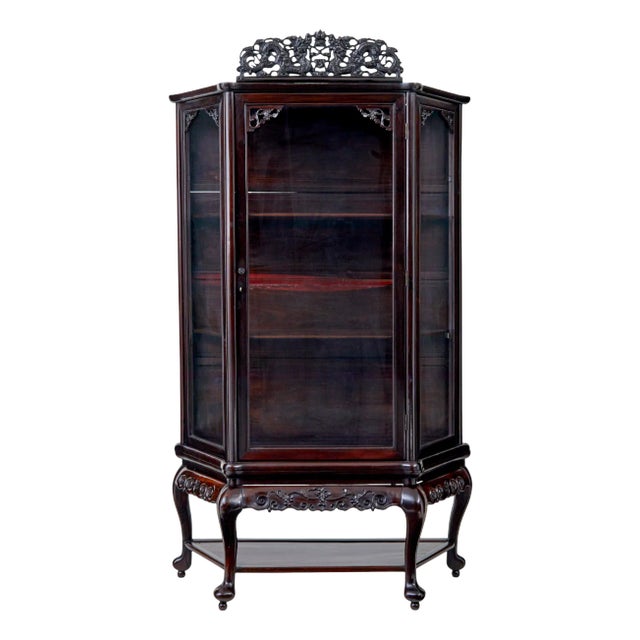 Antique Chinese Glazed Display Cabinet in Carved Hardwood, 1890 For Sale