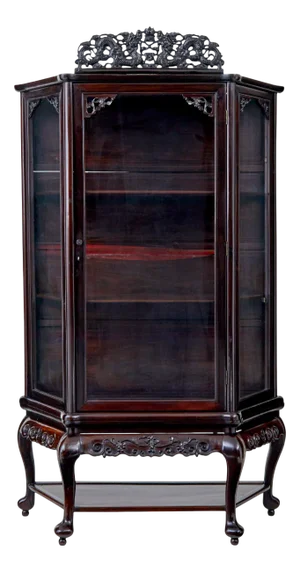 Antique Chinese Glazed Display Cabinet in Carved Hardwood, 1890