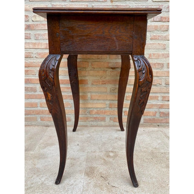Brown 1940s French Louis XV Style Carved Wood Side Table With Drawer For Sale - Image 8 of 11