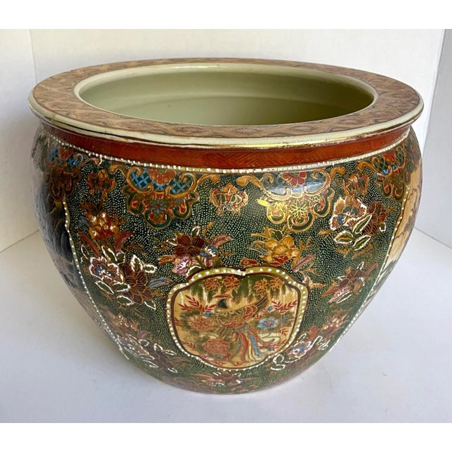 Vintage Japanese Asian Satsuma Fishbowl Vase Pot For Sale - Image 9 of 13