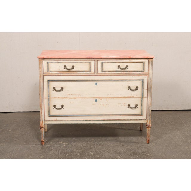 Salmon Mid 20th Century French Painted Wood Chest W/ Faux Marble Top For Sale - Image 8 of 12