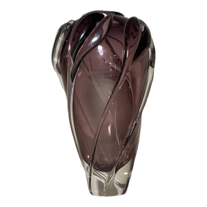 Vintage Signed William Glasner 84 Hand Blown Art Studio Glass Purple Leaf Vase
