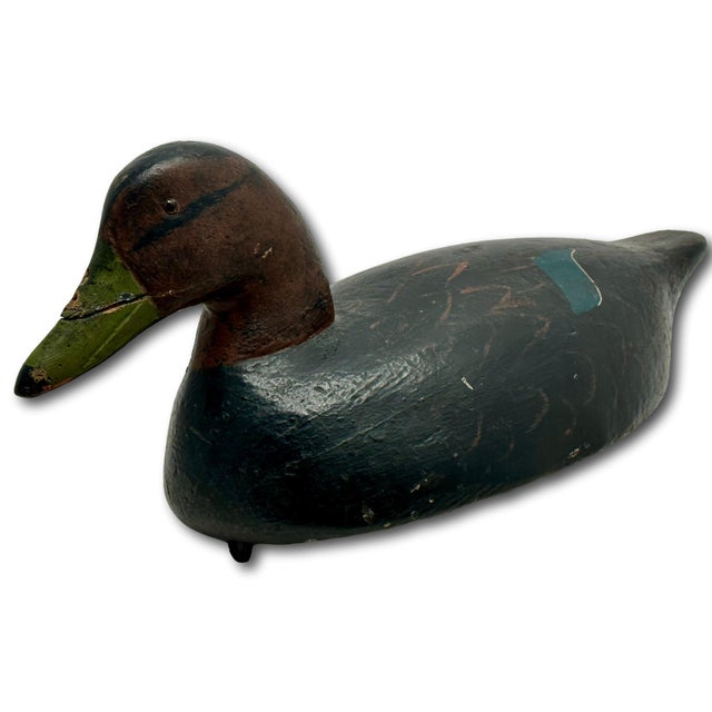 Early 20th Century Excellent Large Size Antique American Hand Carved & Oil Painted Wood Duck Hunters Working Decoy 18 Inches Long For Sale - Image 5 of 18