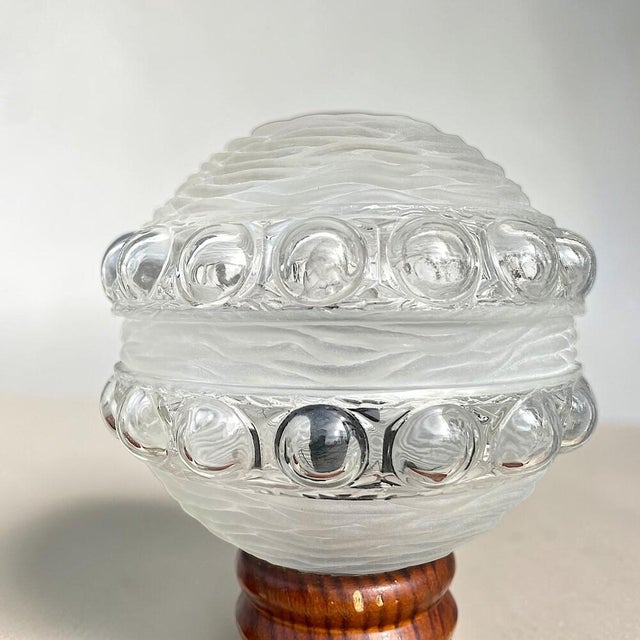 Mid-Century Portuguese Wood and Frosted Glass Table Lamps, 1960s, Set of 2 For Sale - Image 6 of 12