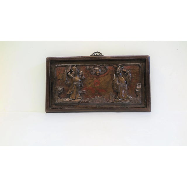 19th century auspicious carved panel story board. Chinese carved wooden panel of one solid piece of carved wood set in a...