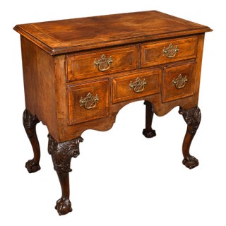 Antique Georgian Revival Lowboy, English, Walnut, Hall, Side Table, Edwardian For Sale