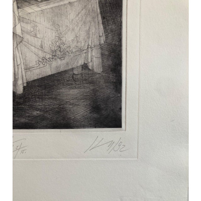 Printmaking Materials Janos Kass, Hungarian Modernist Judaica Etching Print Teffilin, Jewish Rabbi in Prayer, 1992 For Sale - Image 7 of 12