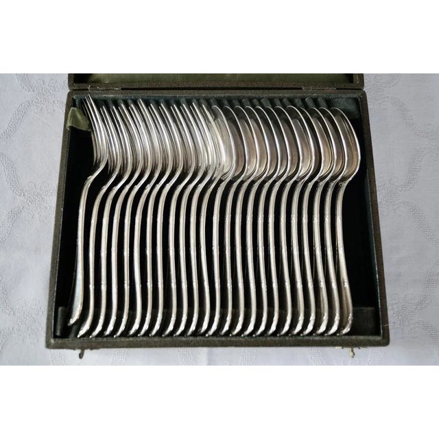 Vintage French Rubans Box Silver-Plated Dessert Cutlery from Christofle, 1960s, Set of 24 For Sale - Image 9 of 9
