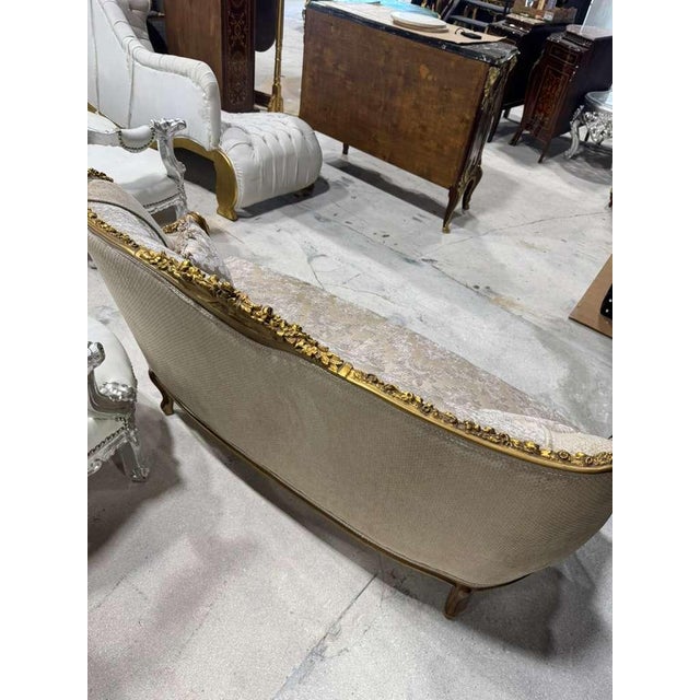 Textile Baroque Sofa in Beige and Ivory With Hand-Applied Gold Leaf For Sale - Image 7 of 13