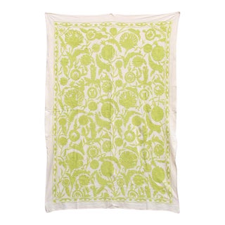 Vibrant Lime Green Hand-Embroidered Suzani Tapestry For Sale