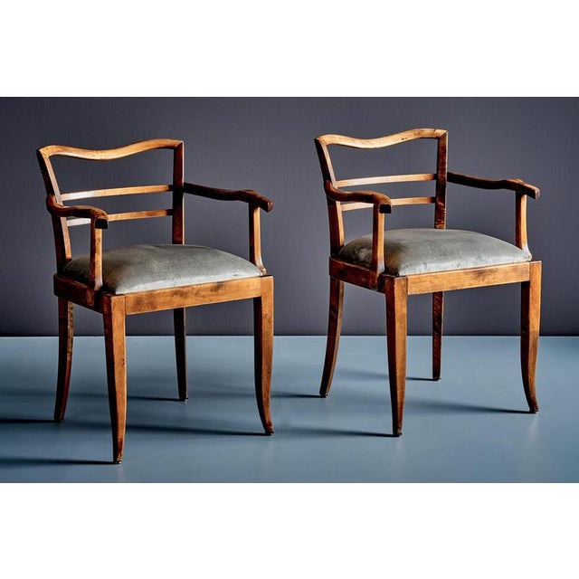 Art Deco French Armchairs with Velvet Seats, France, 1930s, Set of 2 For Sale - Image 3 of 13