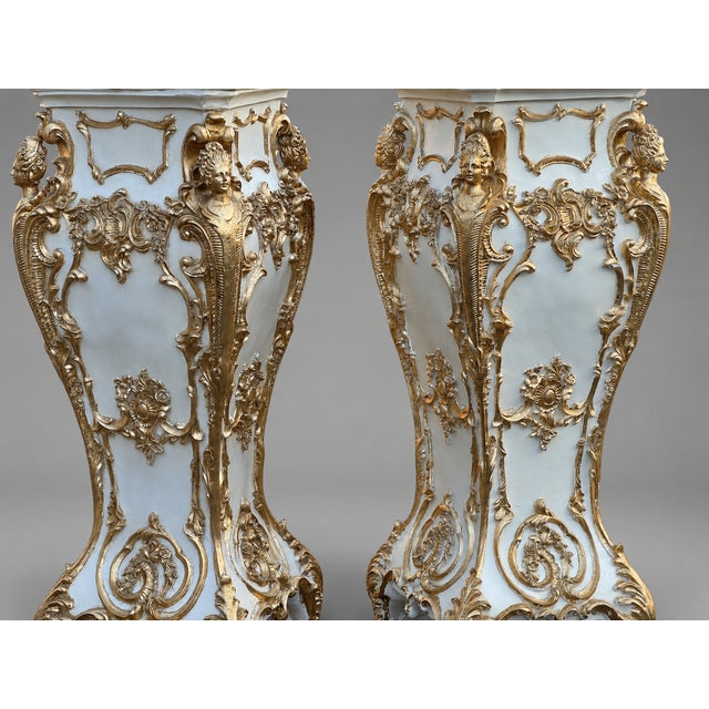 Baroque Late 20c Italian Baroque Cream Gold Pedestals - Pair For Sale - Image 3 of 18