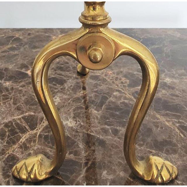 Pair of Brass Fireplace Andiron Set With Italian Artisanal Craftsmanship For Sale - Image 4 of 7